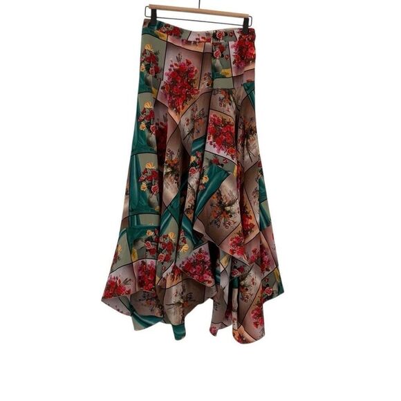 Stella McCartney Multicolor Floral Asymmetric Handkerchief Hem Midi Skirt Sz 42 - Picture 4 of 7